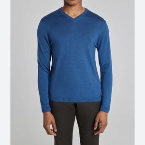 Jack Victor Ramezay Wool, Silk and Cashmere V-Neck Sweater in Blue XXL